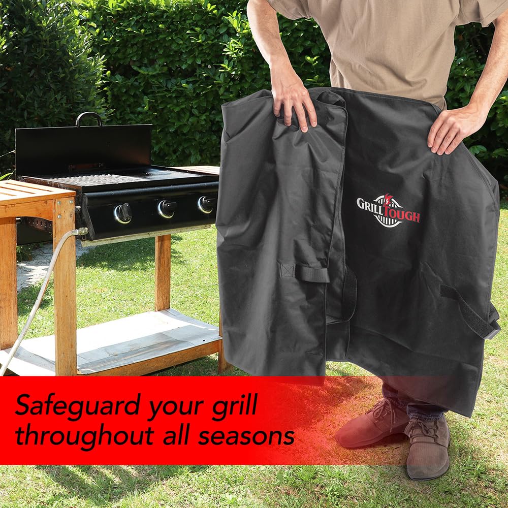 GrillTough Heavy Duty BBQ Grill Cover dimensions displayed