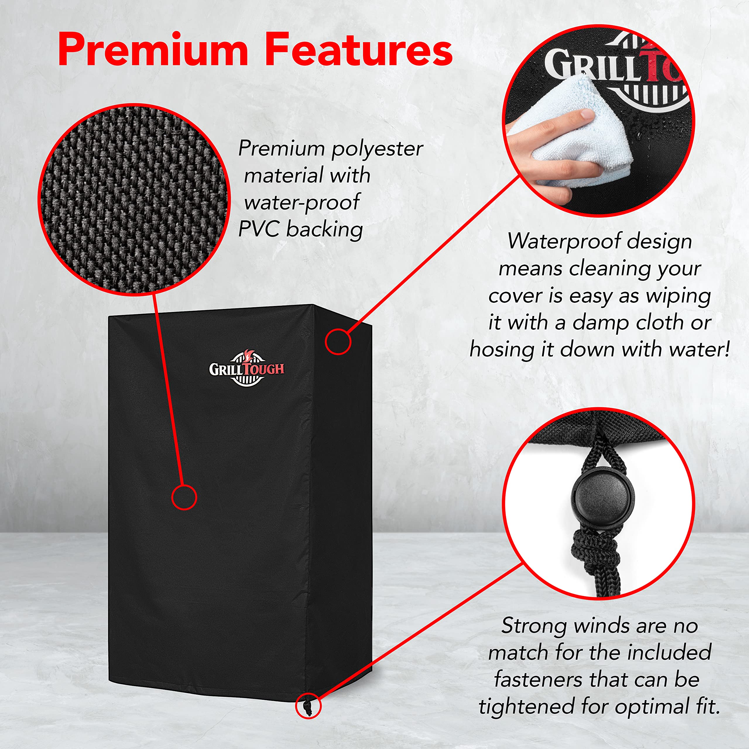 GrillTough Heavy Duty Smoker Cover dimensions 41''L x 22''W x 49''H