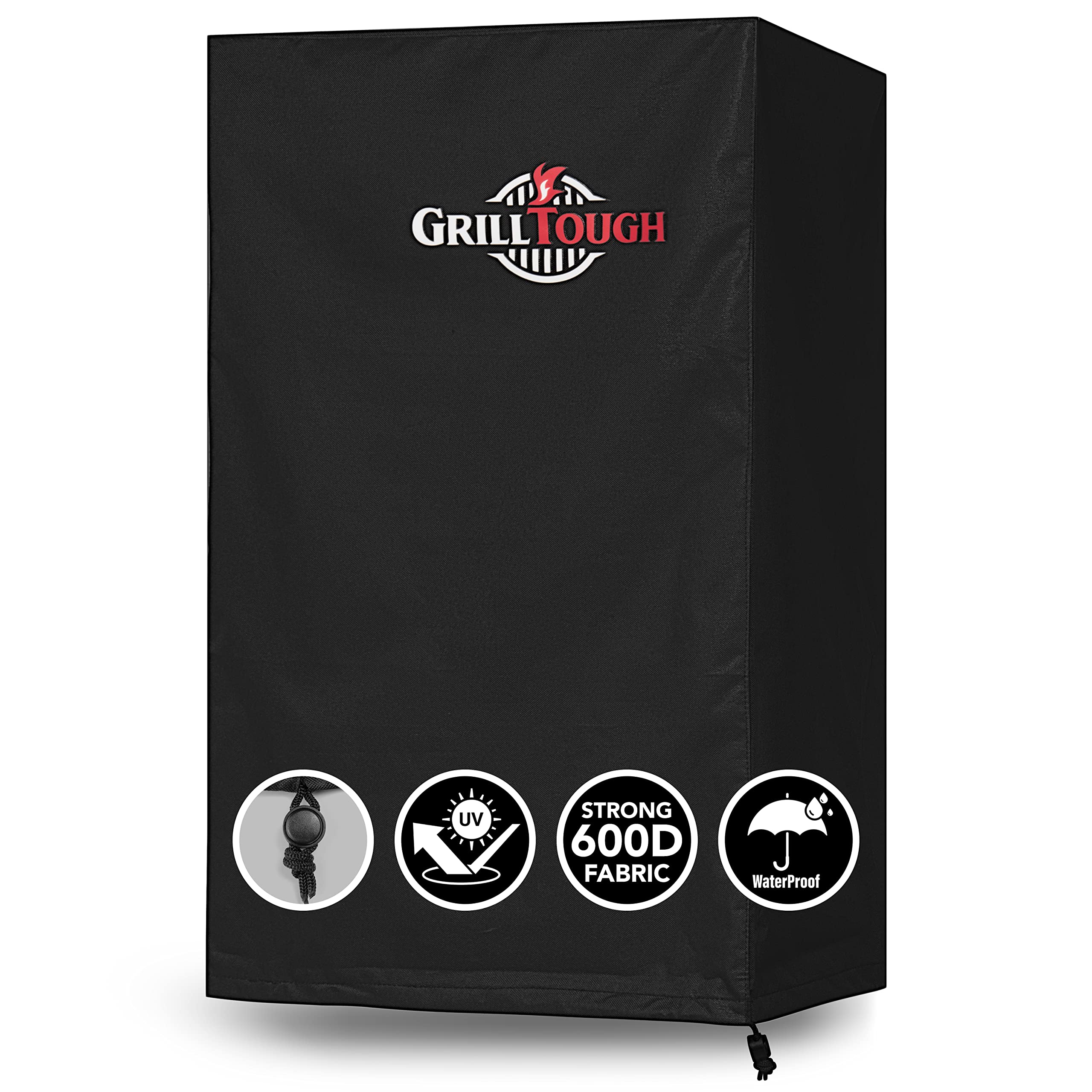 GrillTough Heavy Duty Smoker Cover front view, black fabric