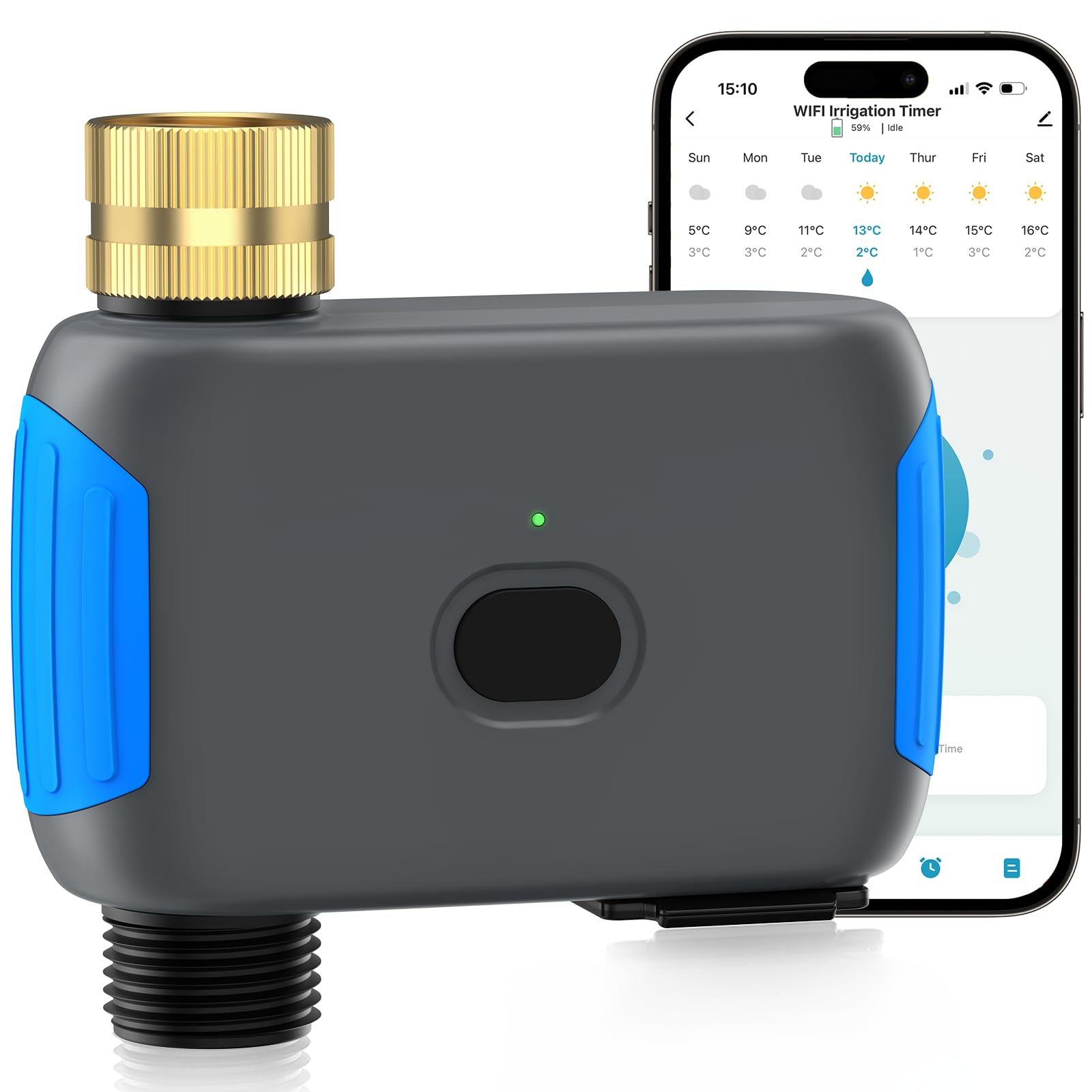 Grillum WiFi Sprinkler Timer front view with blue design