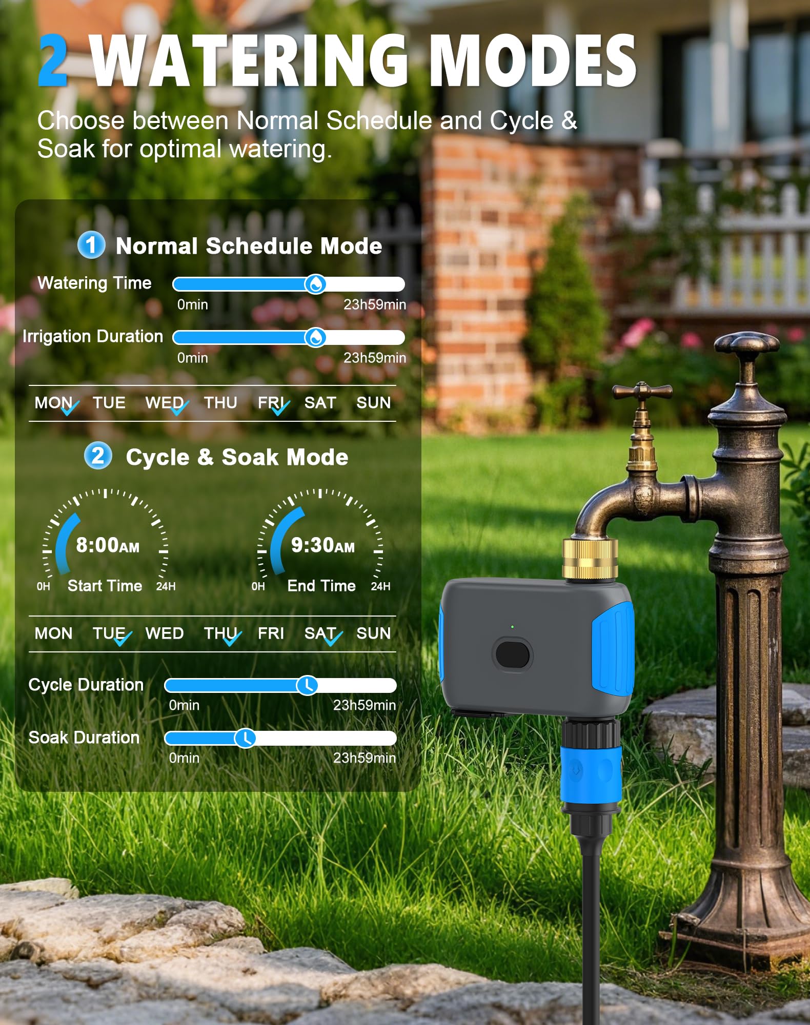 Grillum WiFi Sprinkler Timer with smartphone app interface
