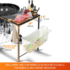 GRISUN Adjustable Height Side Table showing tool hooks and paper towel holder