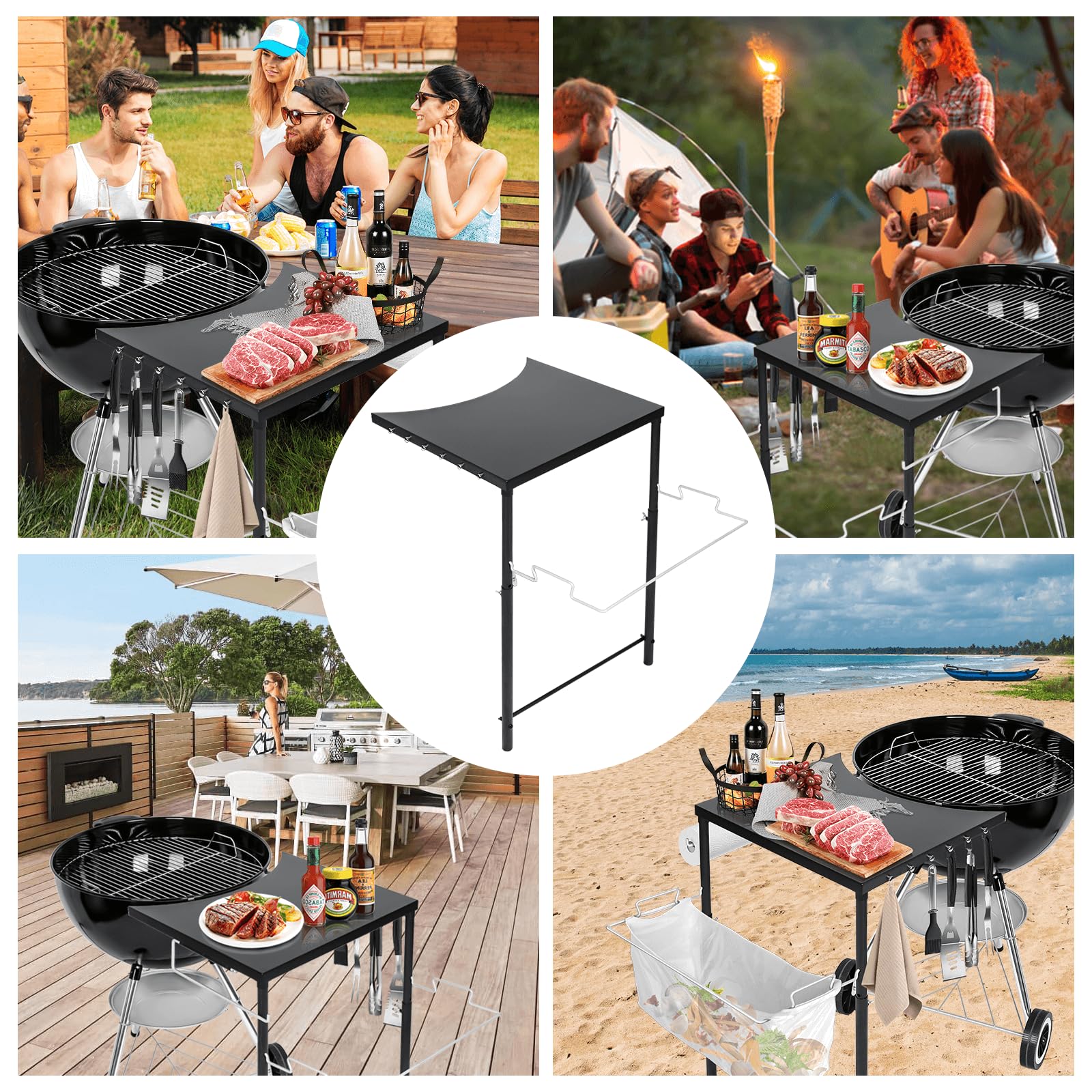 GRISUN side table showing surface area with grilling tools