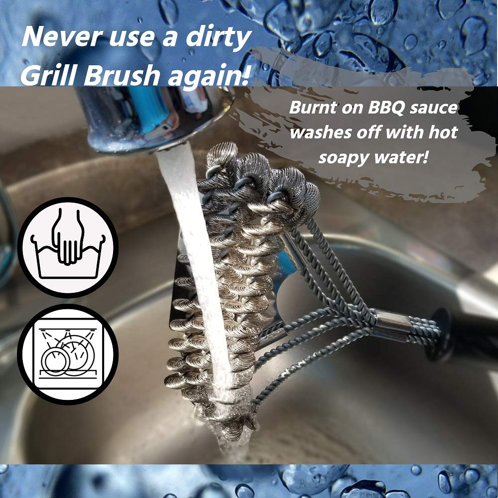 Grizzly Grill Brush placed next to a BBQ grill, ready for use