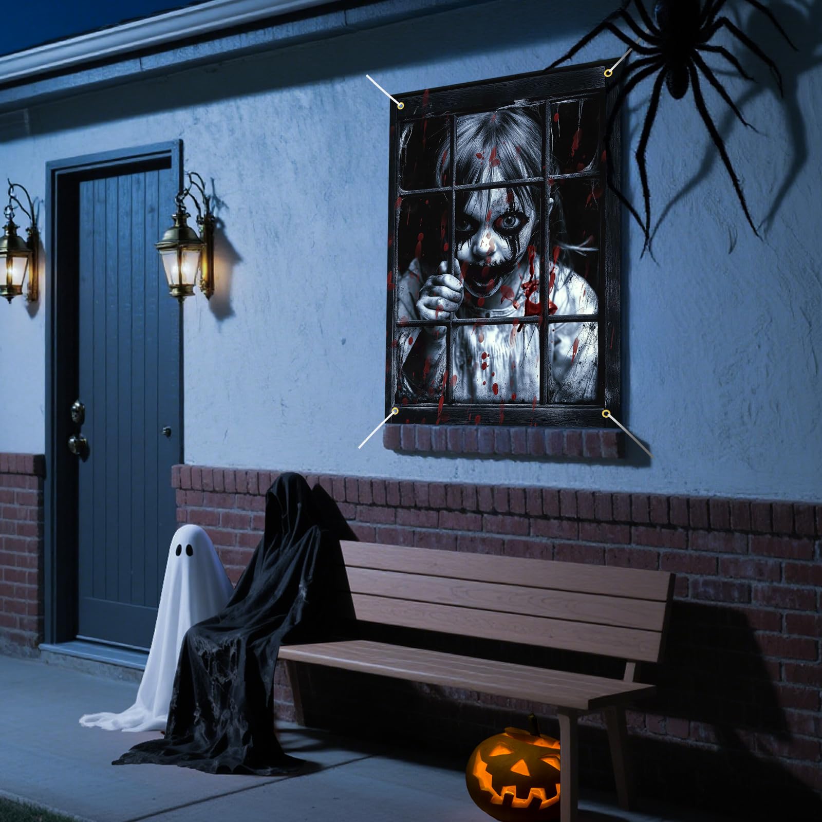 GRMIKBU Halloween ghost curtain displayed outdoors