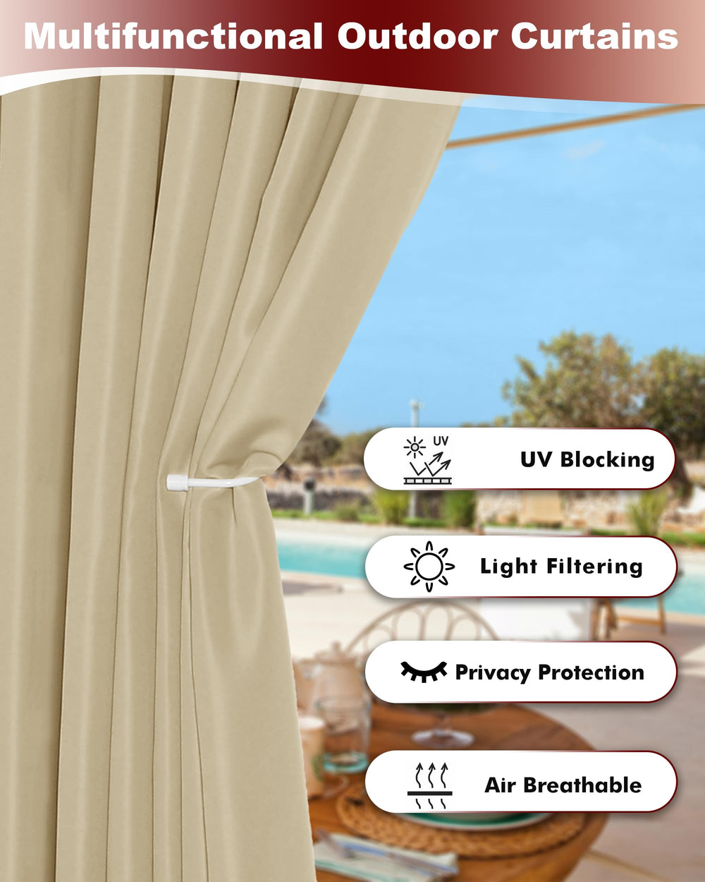 Grommet outdoor curtain detail with 1.6 inch inner diameter