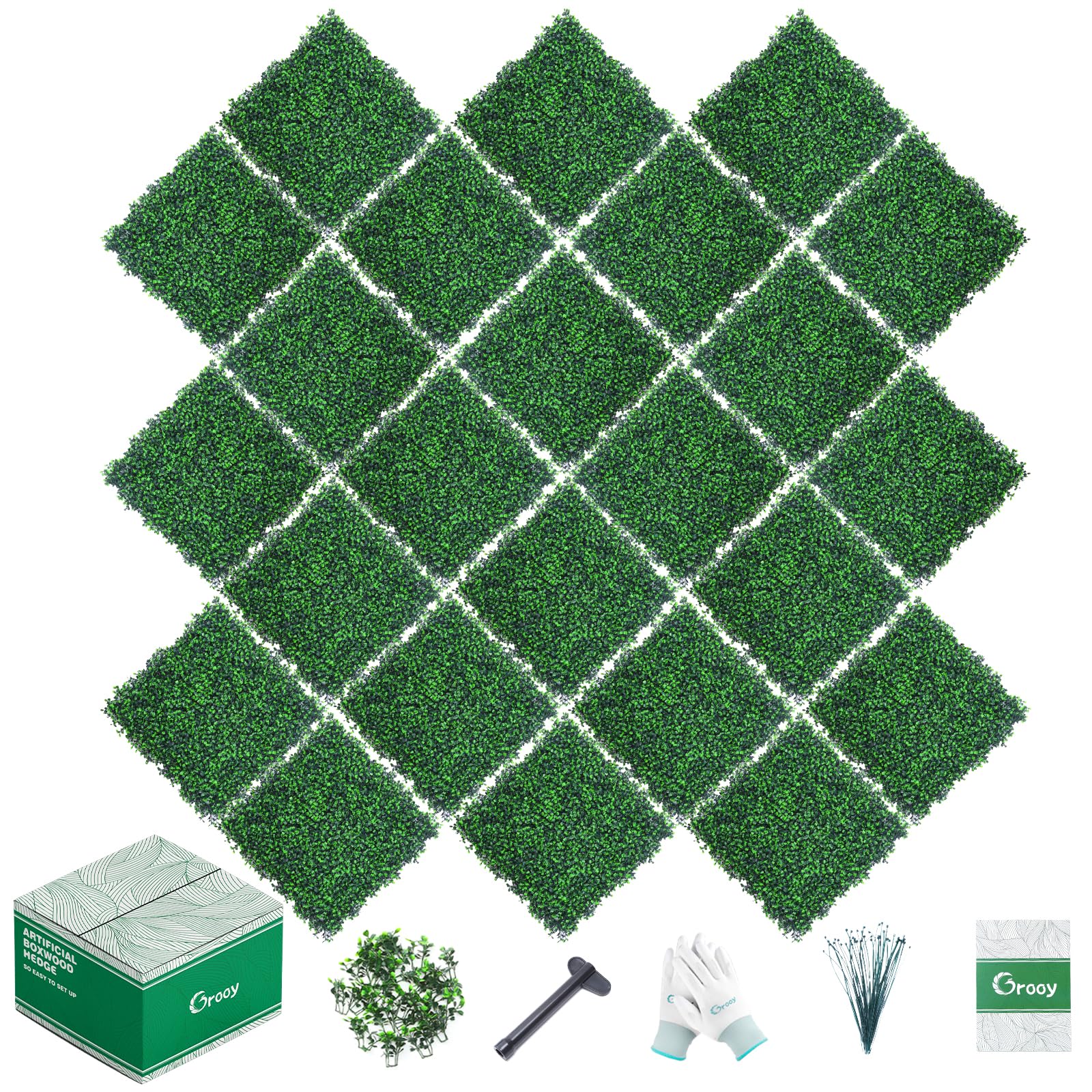 Grooy 24PCS Boxwood Panels front view showcasing green foliage