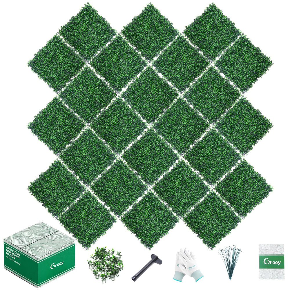 Grooy 24PCS Boxwood Panels front view showcasing green foliage