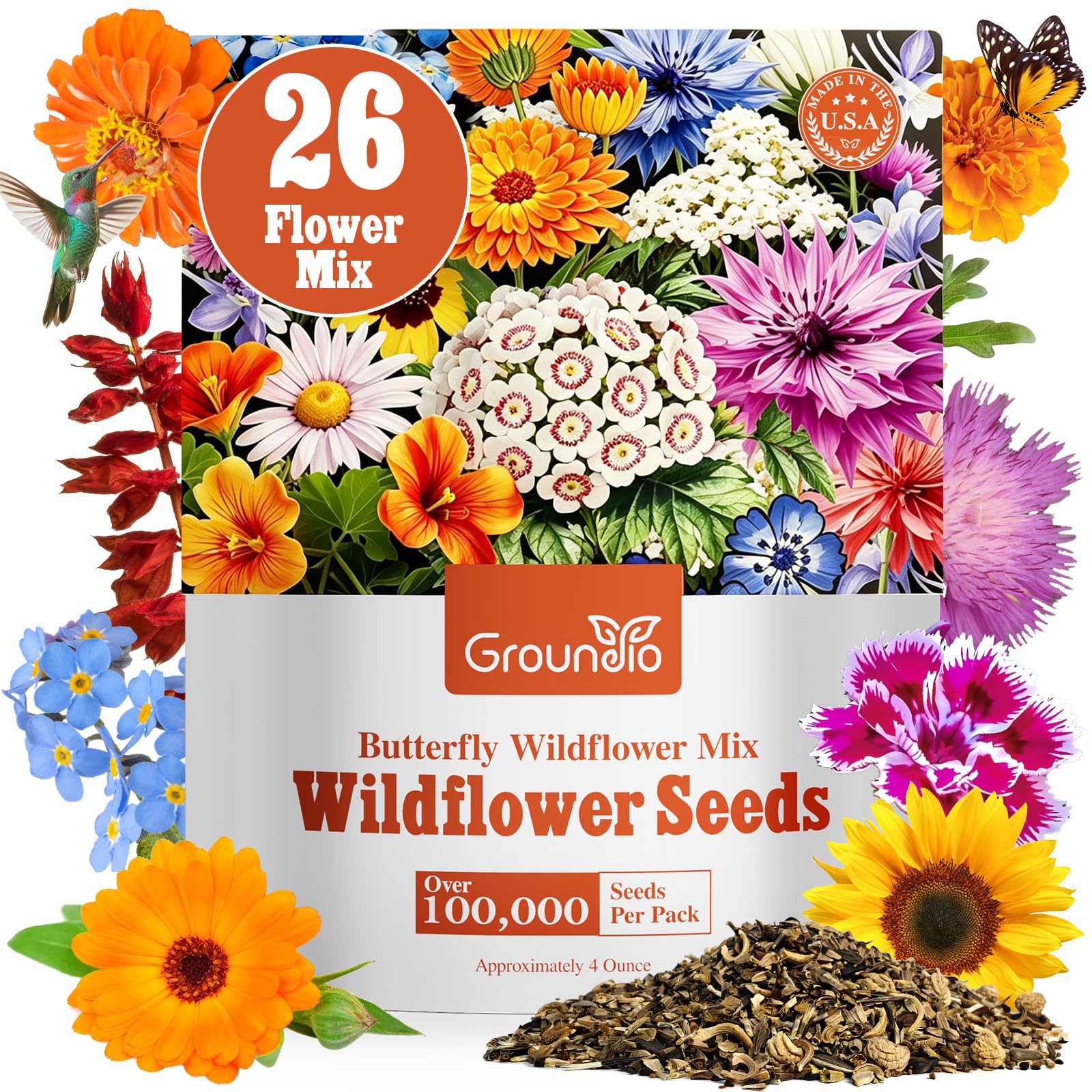 Groundio wildflower seeds bulk package front view with resealable design