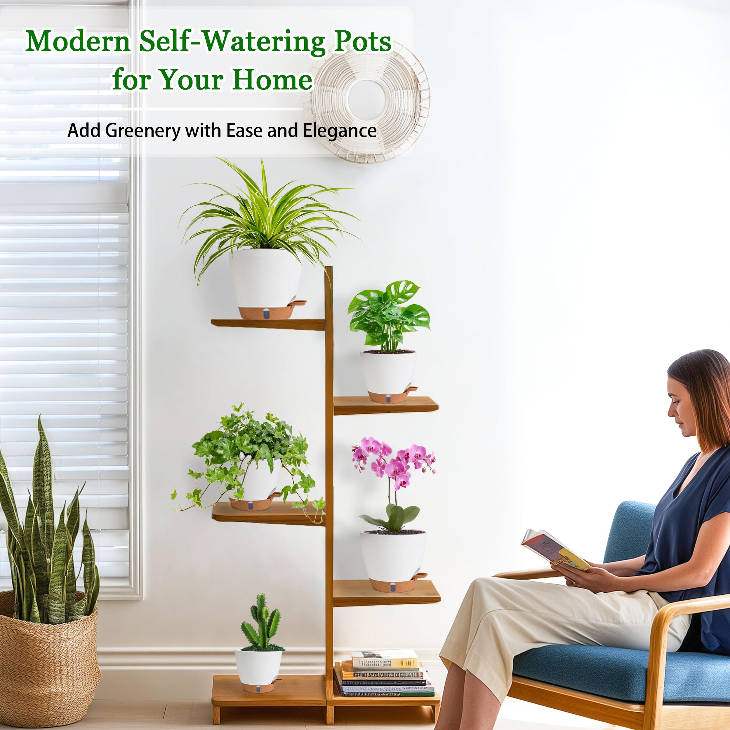 Group display of Fielda self-watering pots in various sizes