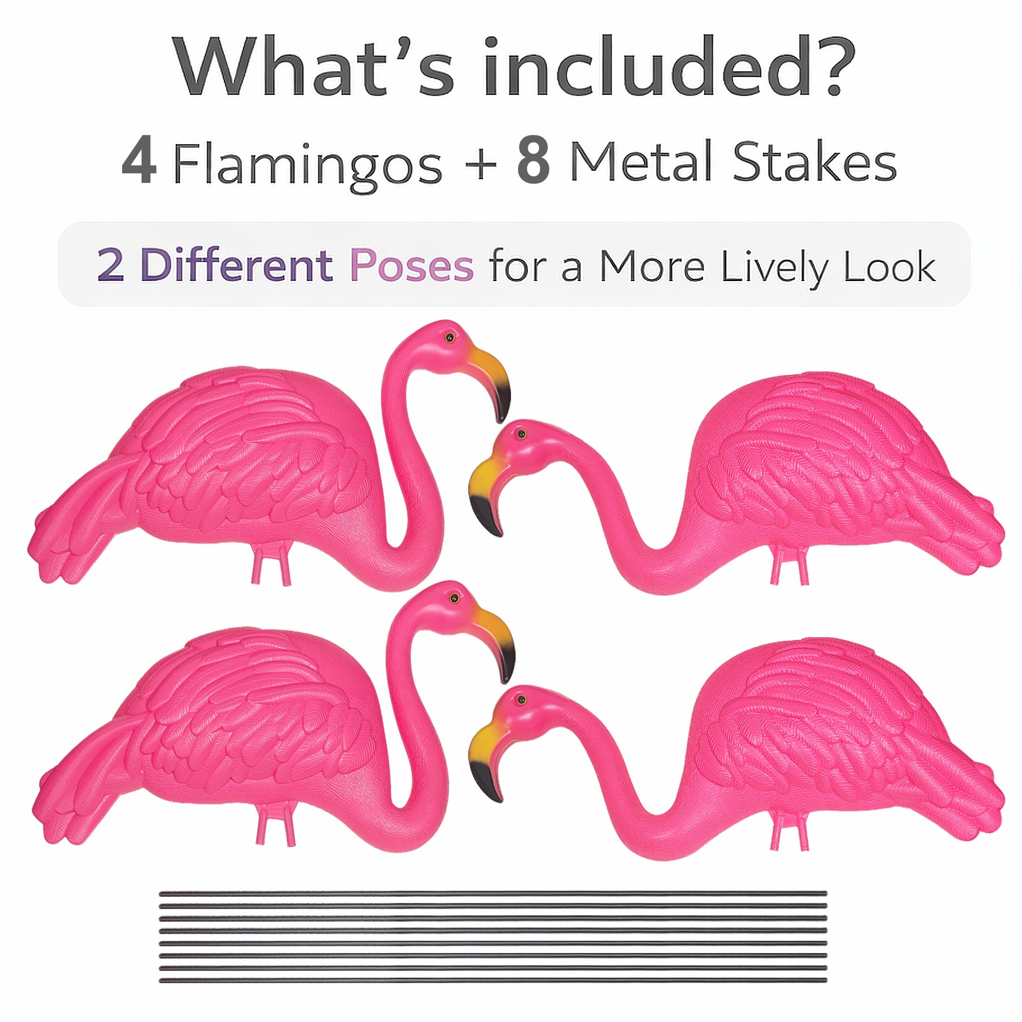 Group of 4 GiftExpress Pink Flamingos in garden
