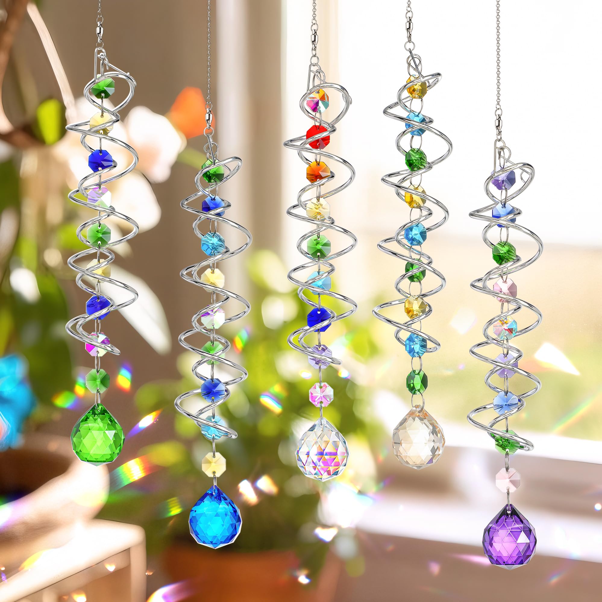 Group of 5 H&D HYALINE & DORA wind spinners displayed together