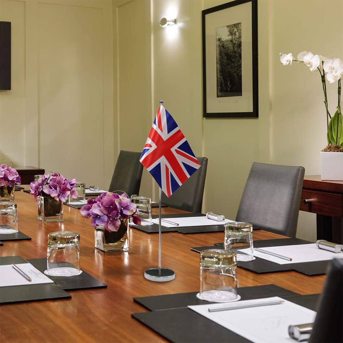 Group of AhfuLife Union Jack flags in garden setting