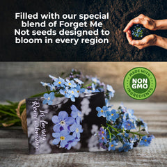Group of Forget Me Not seed packets ready for distribution