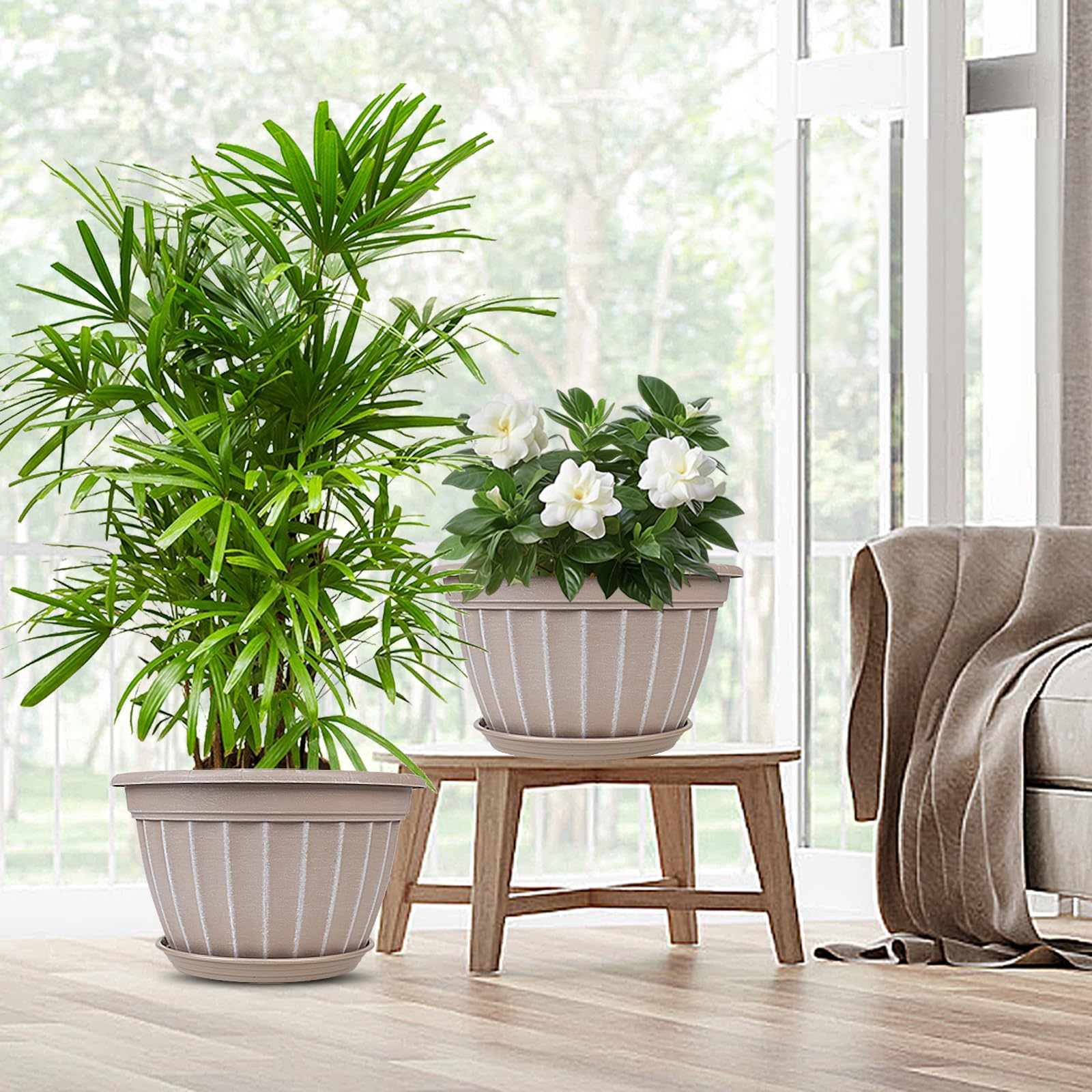 Group of four FGstyle 16-inch plant pots outdoors
