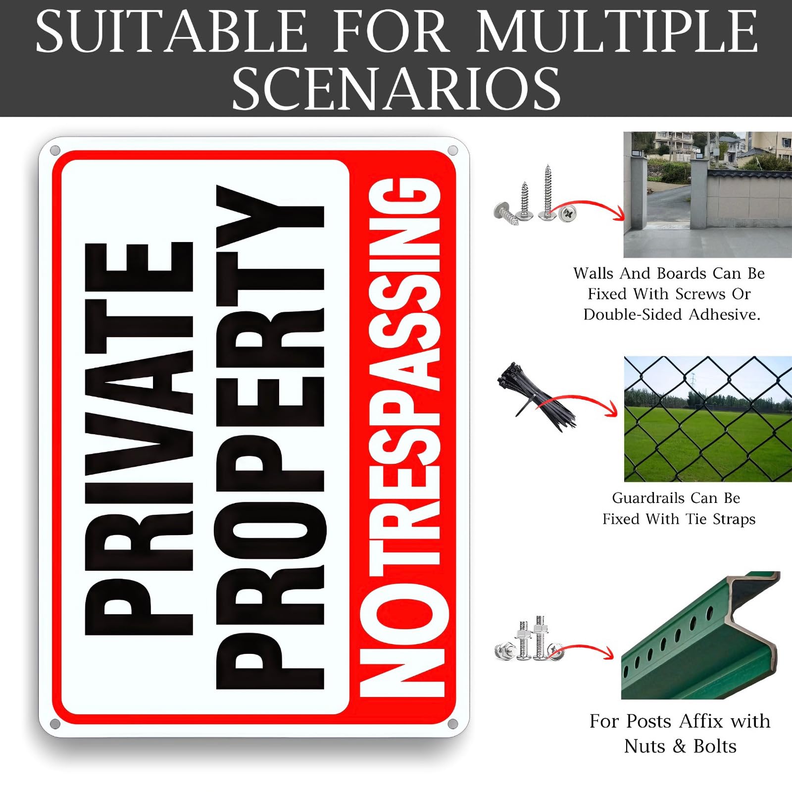 Group of four Lykjdnz No Trespassing Signs