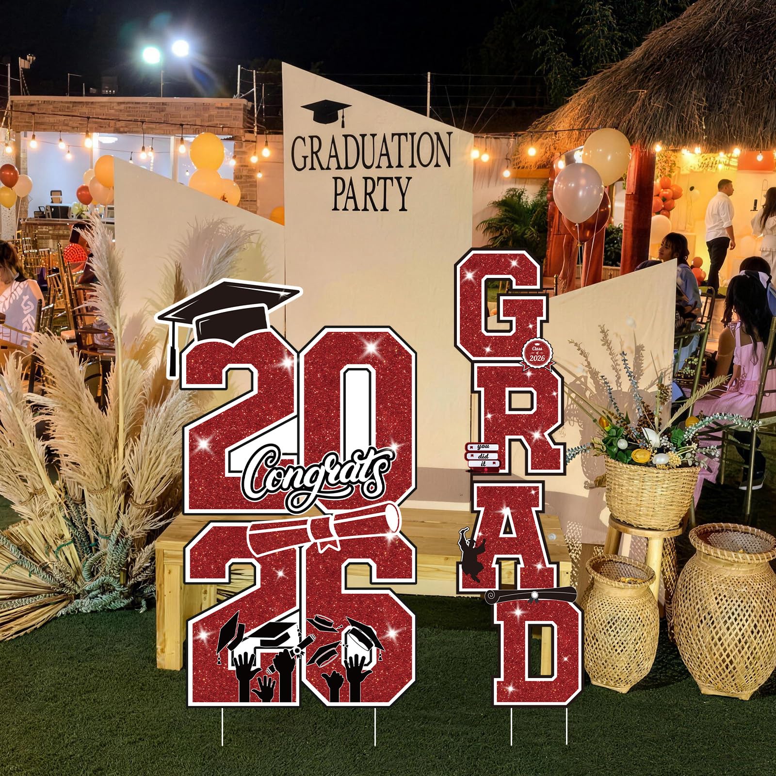 Group of graduation yard signs for indoor celebration