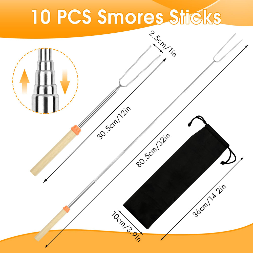 Group of marshmallow roasting sticks with multi-colour handles