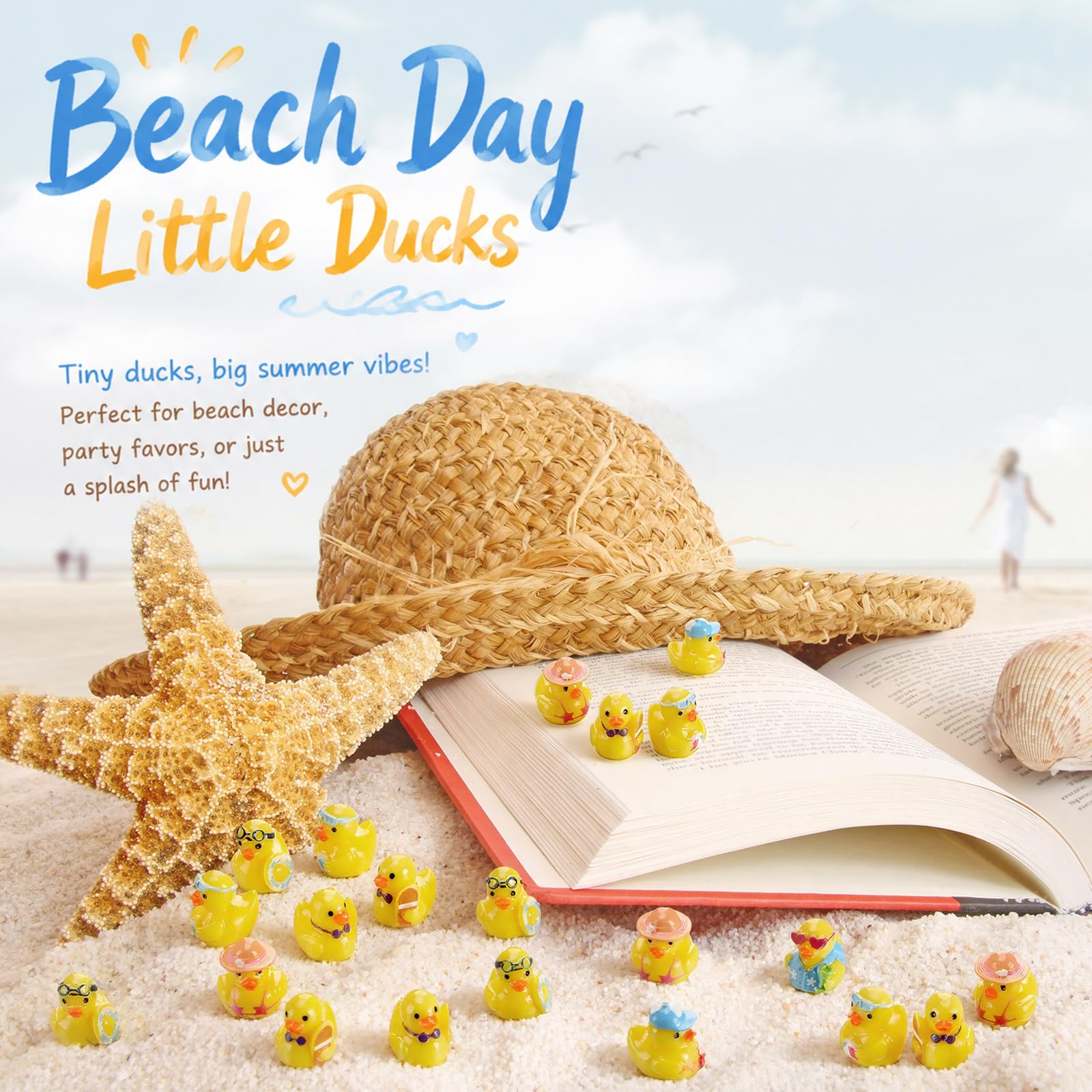 Group of mini ducks set up for a beach party
