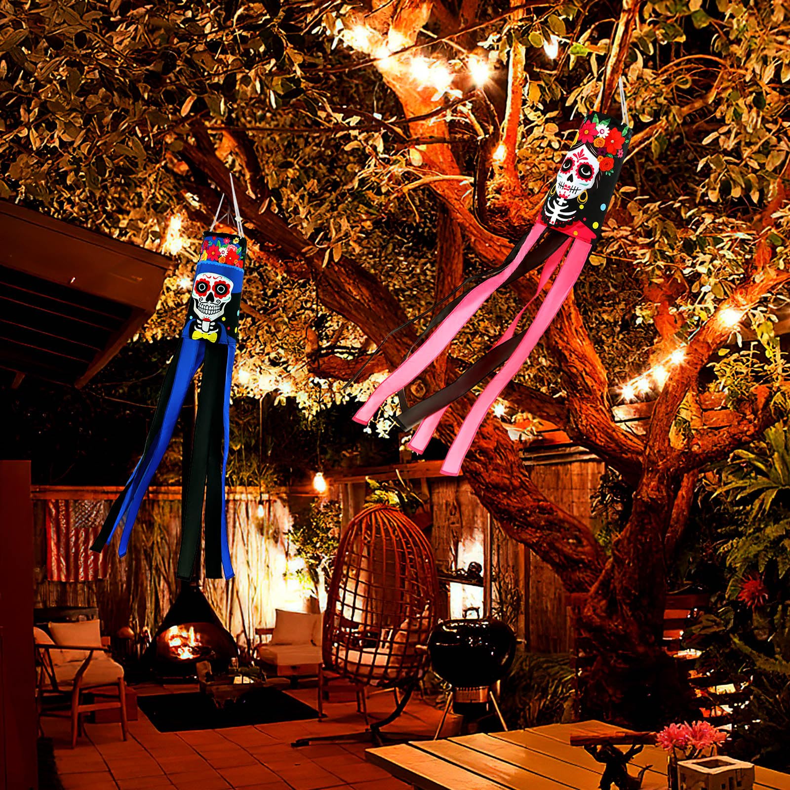 Group of NOVWANG Day of The Dead windsocks displayed together