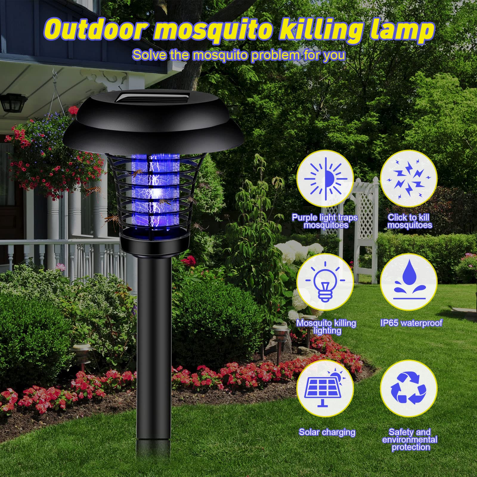 Group of Qualirey Solar Bug Zappers in outdoor area