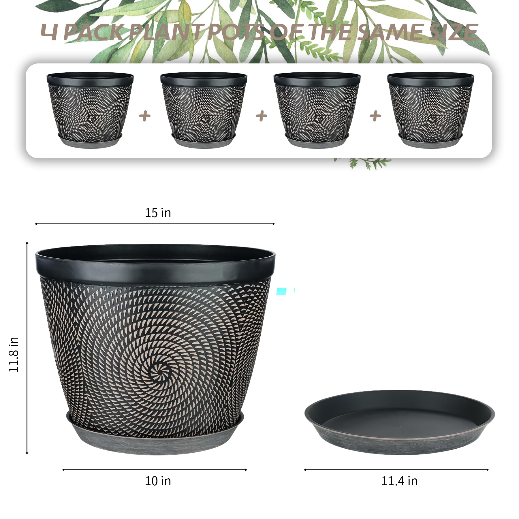 Group of Quarut 15 Inch Flower Pots in a garden setting