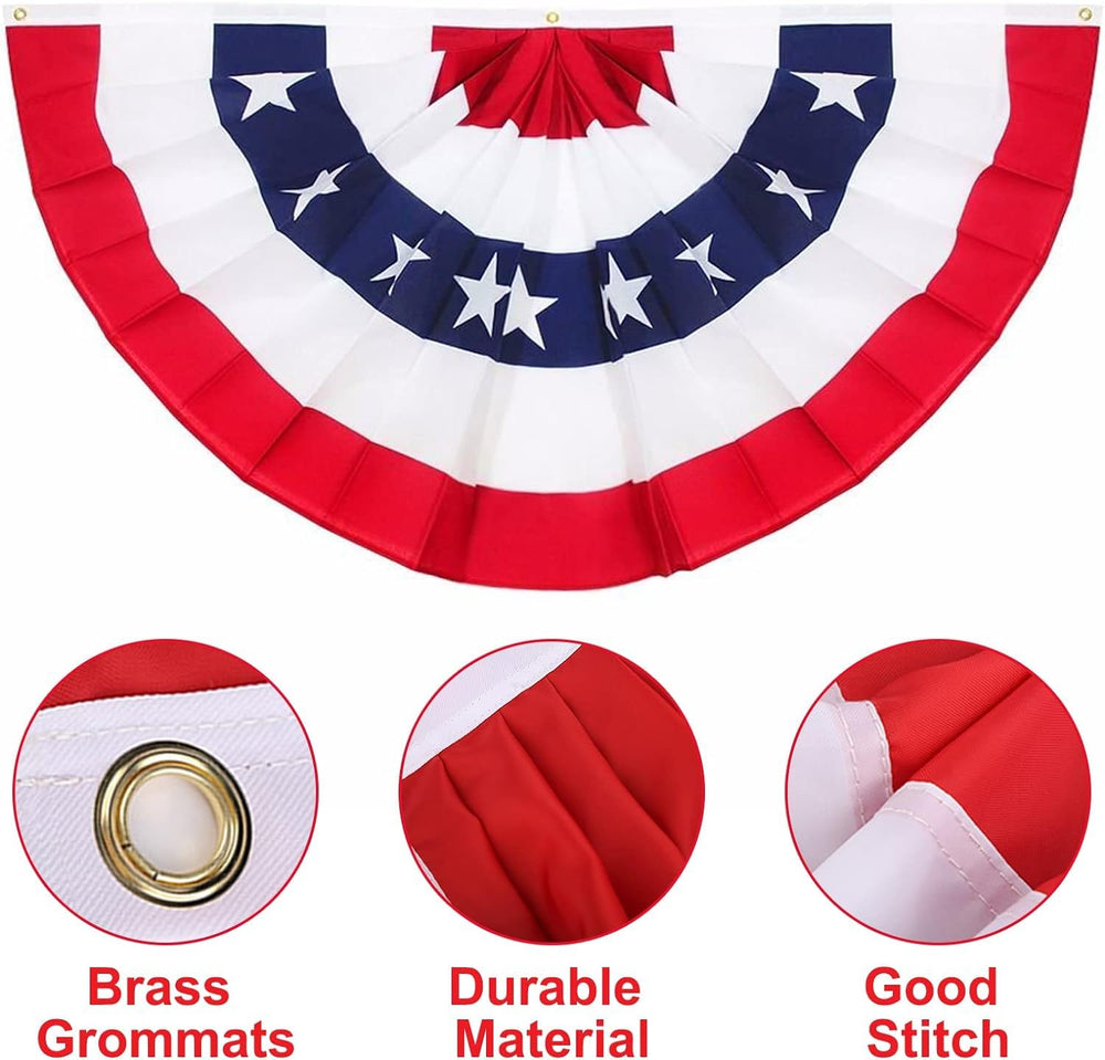 Group of Rtudan 12PCS American Pleated Fan Flags displayed outdoors