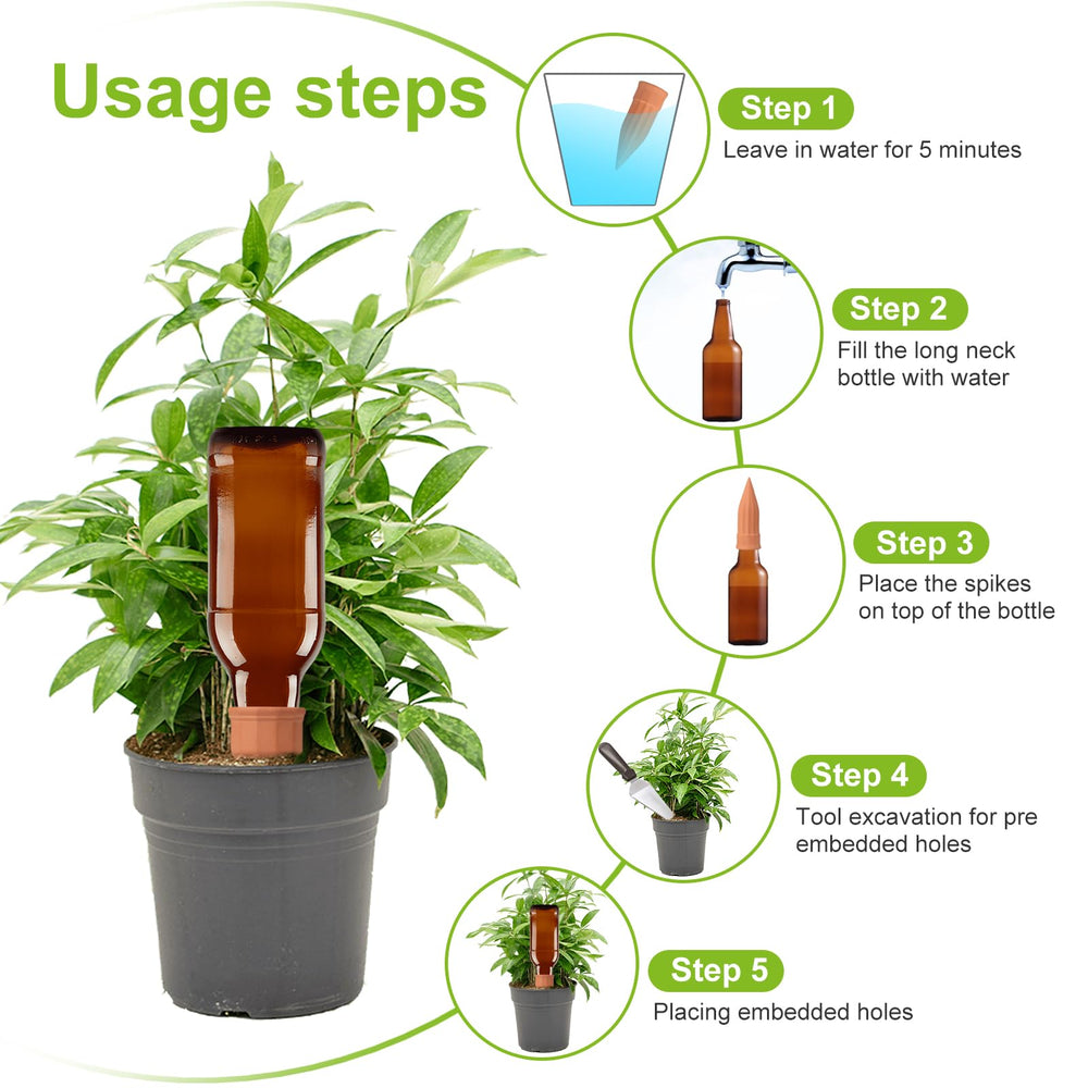 Group of TKSCUSR Terracotta Watering Spikes on a table