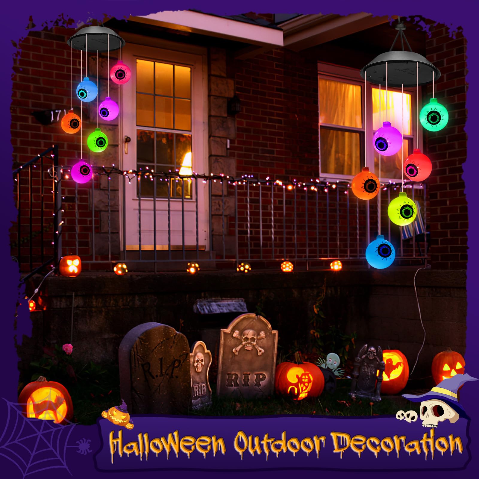 Group of Winzwon Halloween Eyeball Solar Lights illuminated at night