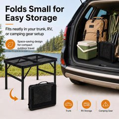 Grovind Folding Grill Table folded in storage bag