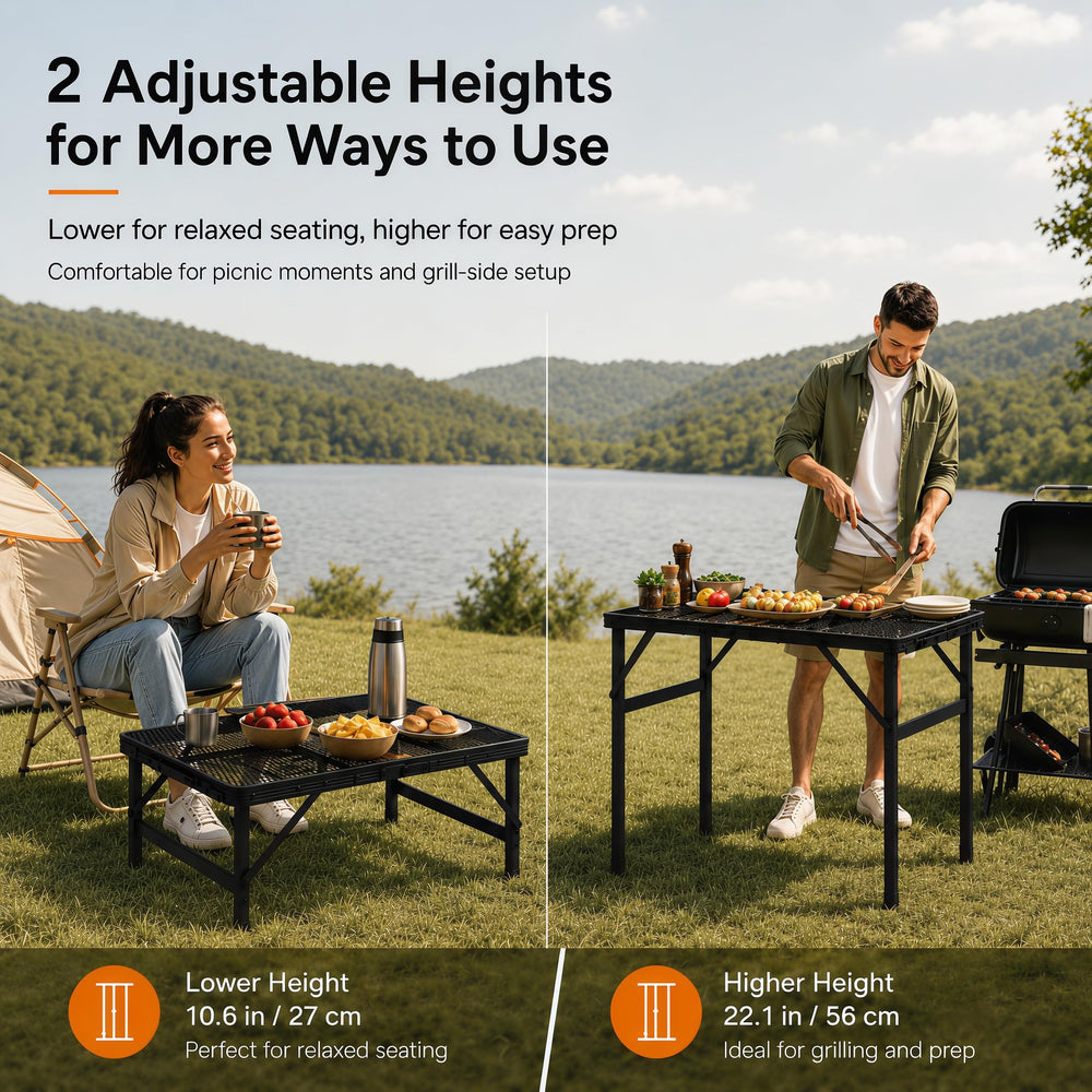 Grovind Folding Grill Table in use at a camping site