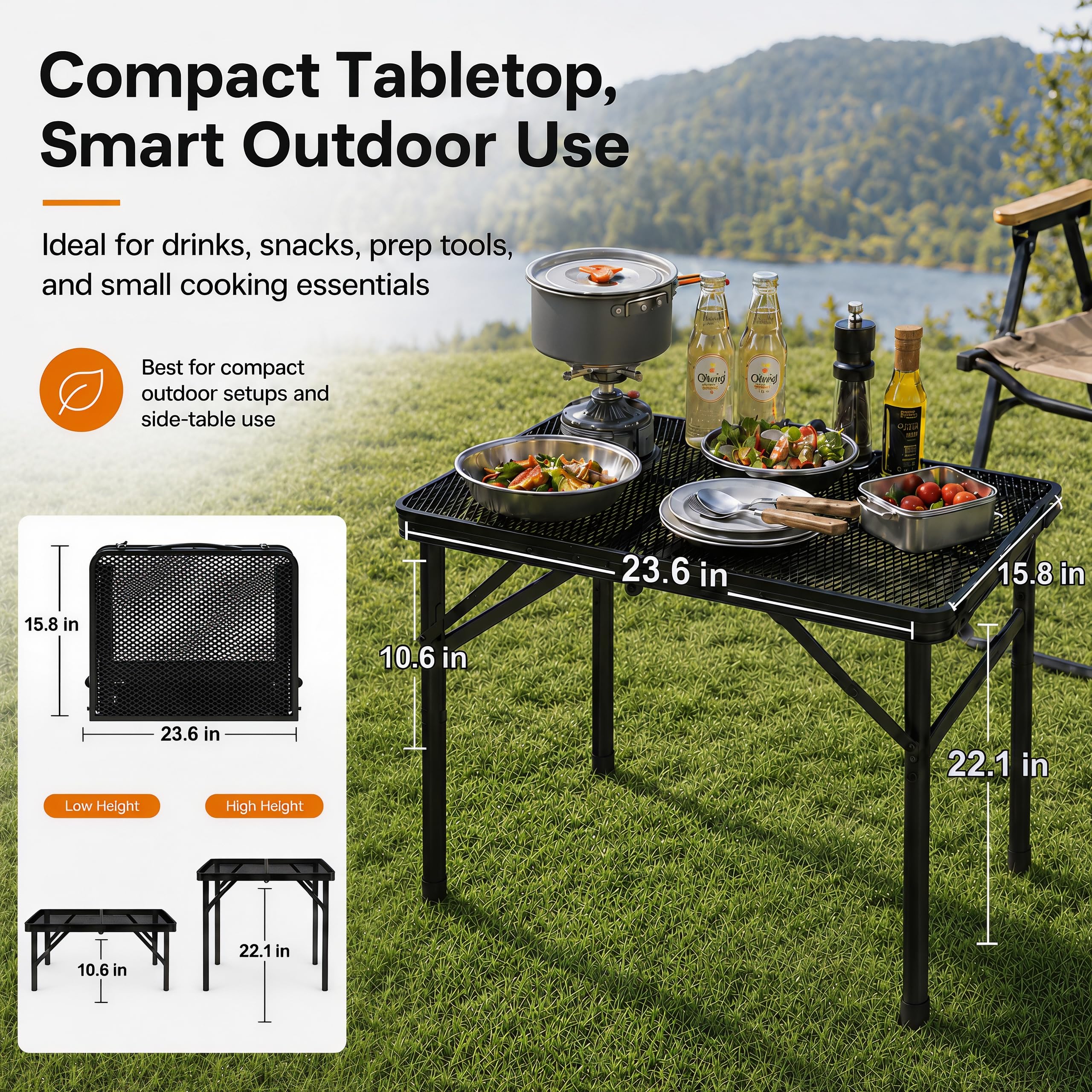 Grovind Folding Grill Table set up with barbecue grill