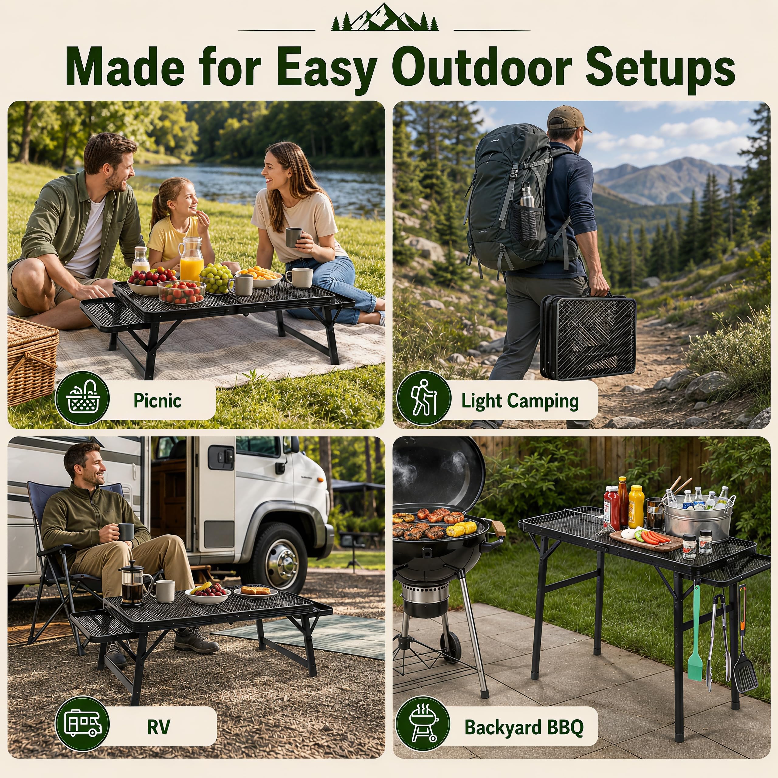 Grovind Picnic Table displayed in a camping setting