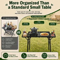 Grovind Picnic Table set up at a beach with food and drinks