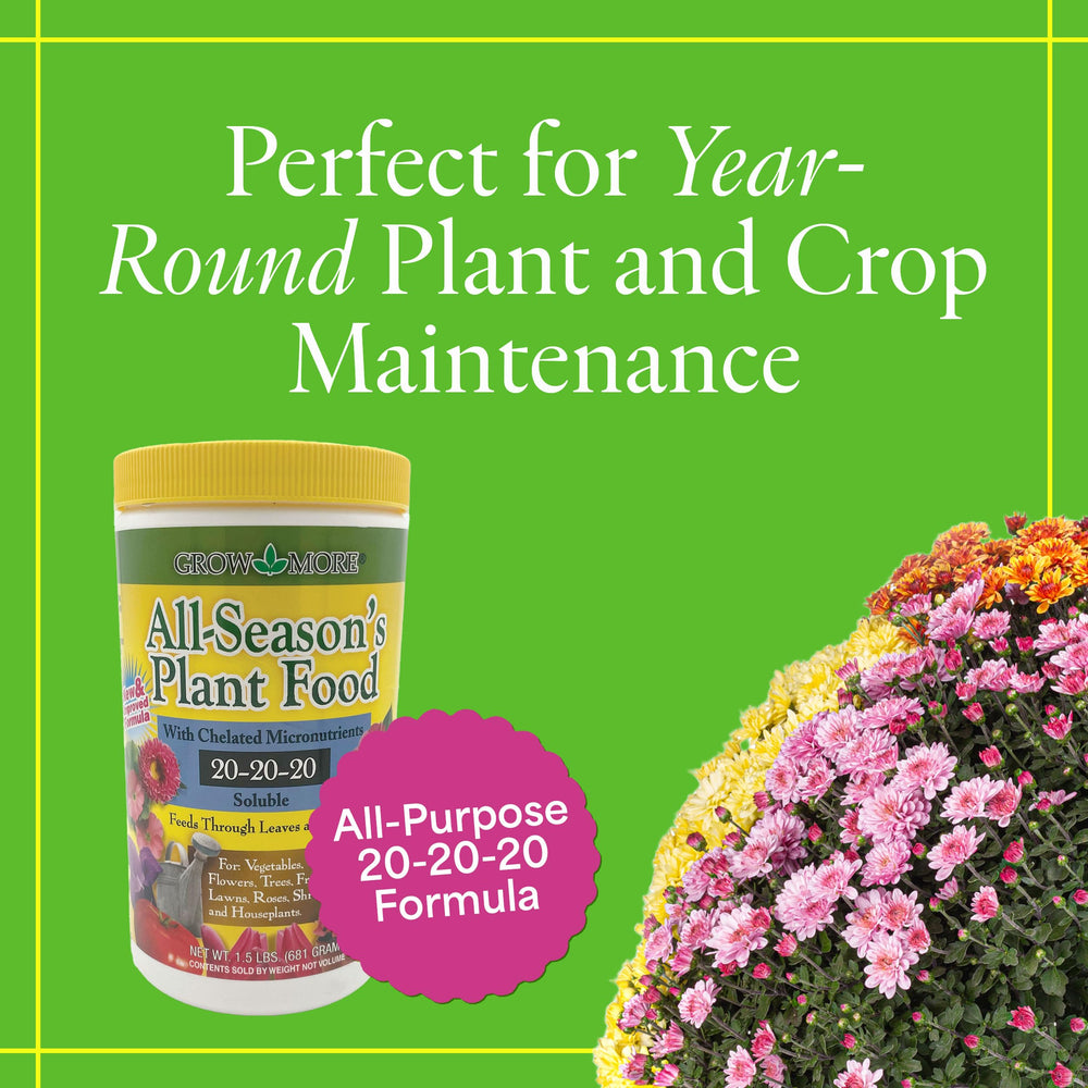 Grow More All-Season Plant Food packaging with product details