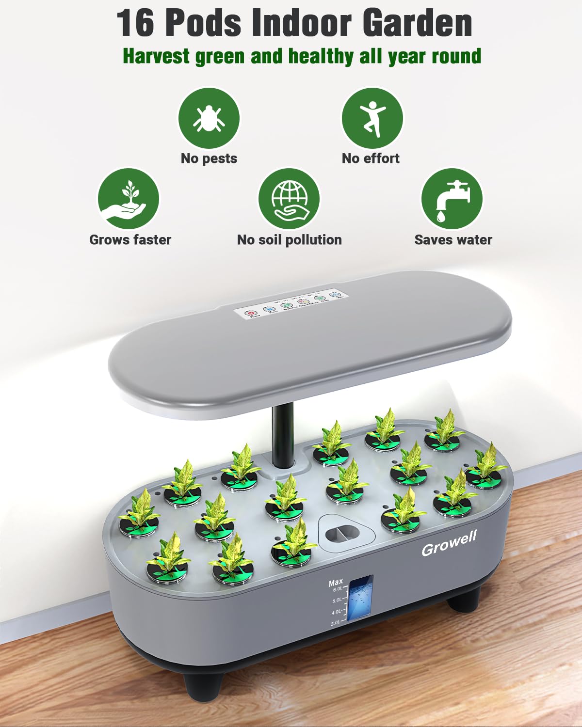 Growell Hydroponics system with plants growing