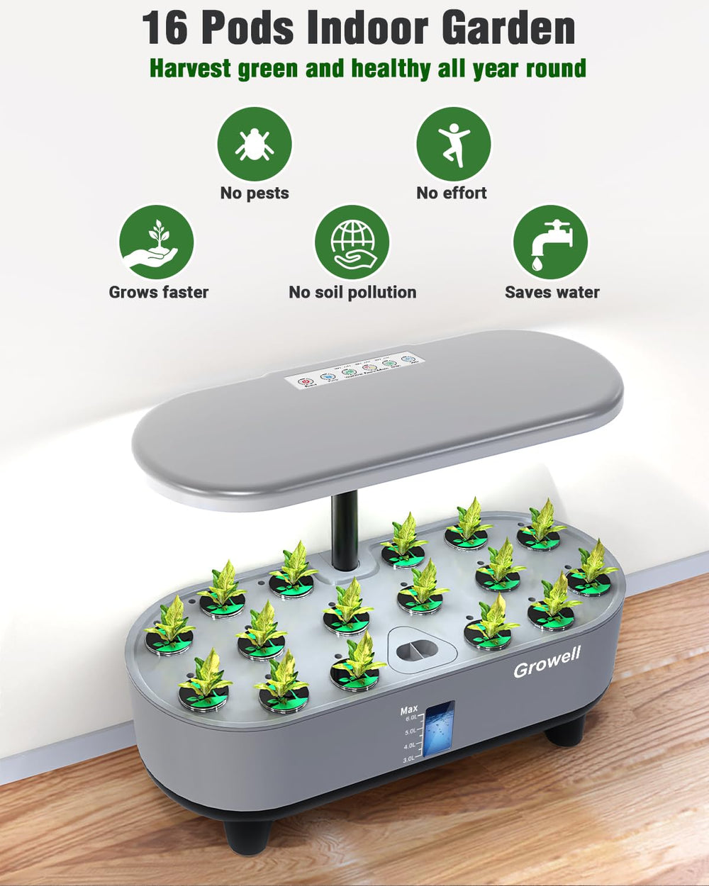 Growell Hydroponics system with plants growing