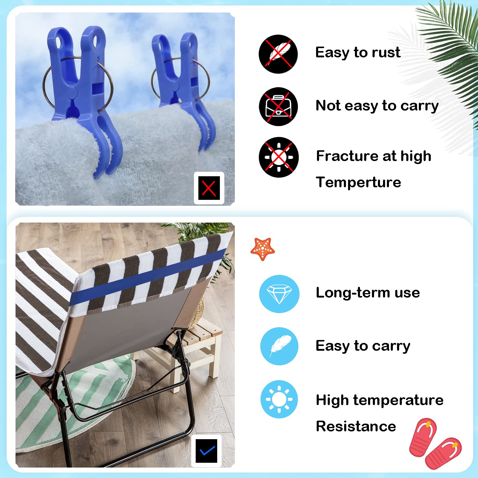 growell Towel Bands on a beach chair securing a towel