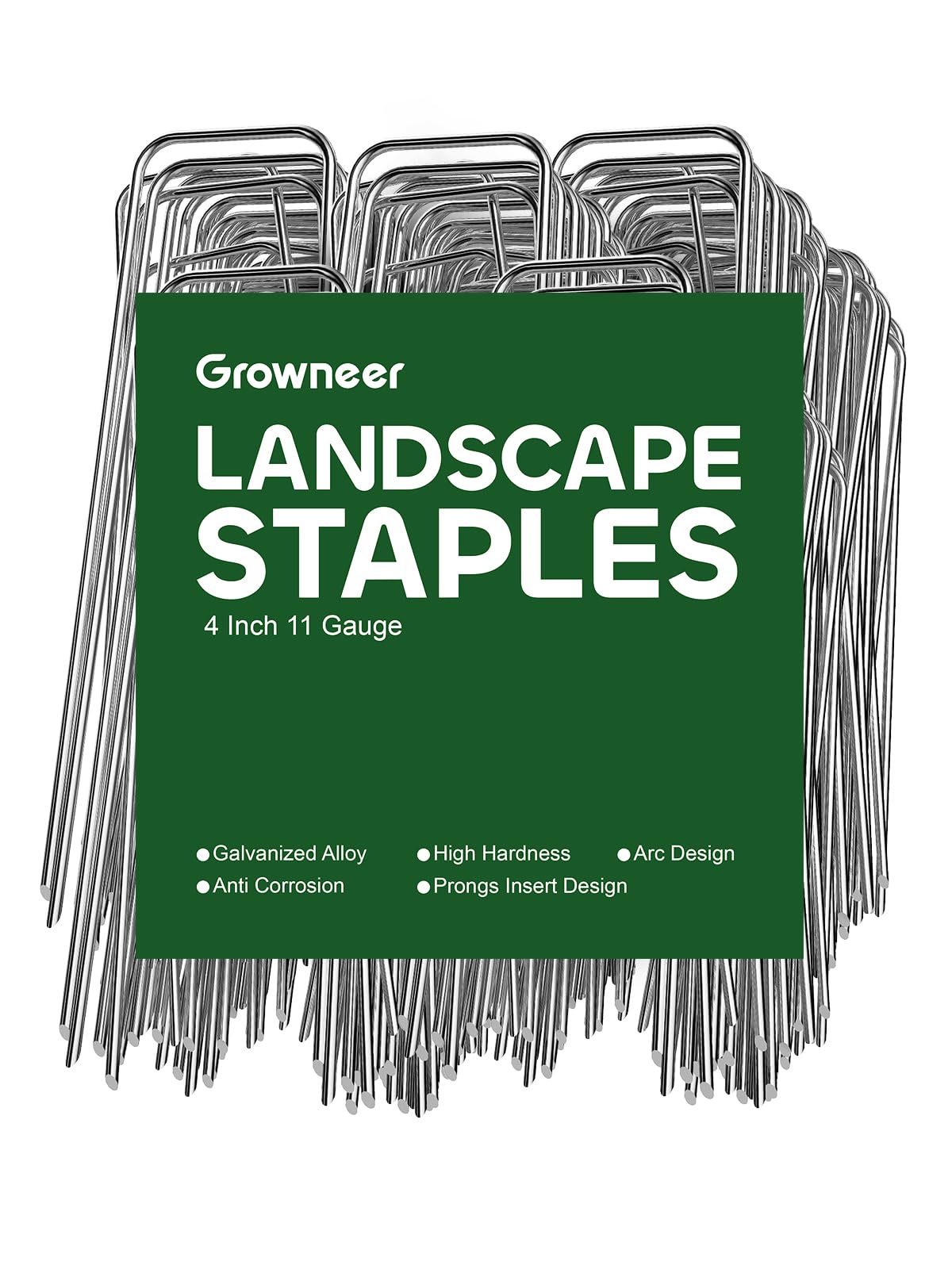 GROWNEER 4 Inch Landscape Staples 100 pack showing galvanized steel construction