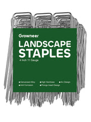 GROWNEER 4 Inch Landscape Staples 100 pack showing galvanized steel construction