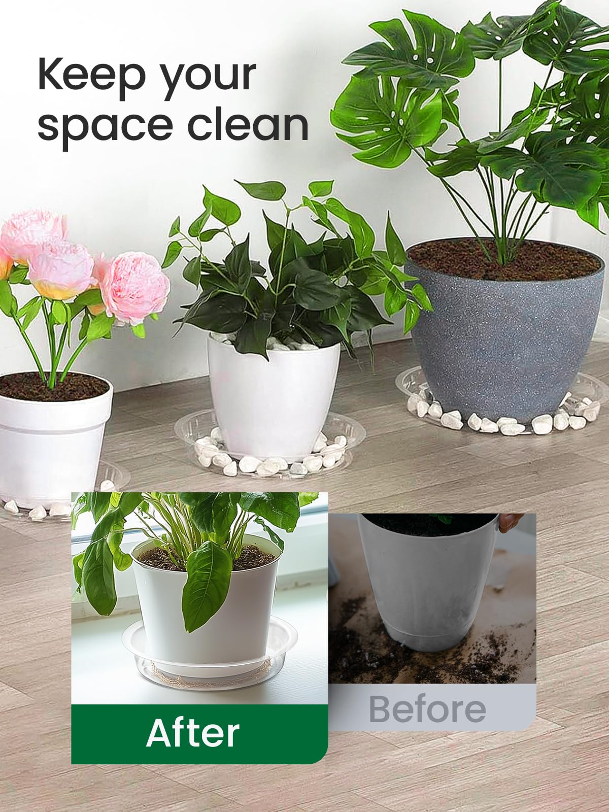 GROWNEER clear plant saucer stack