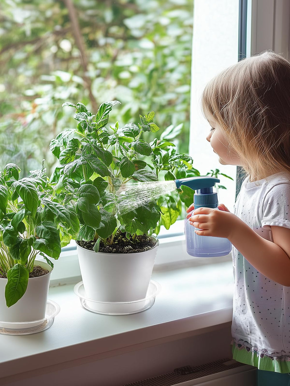 GROWNEER clear plant saucers in garden setting