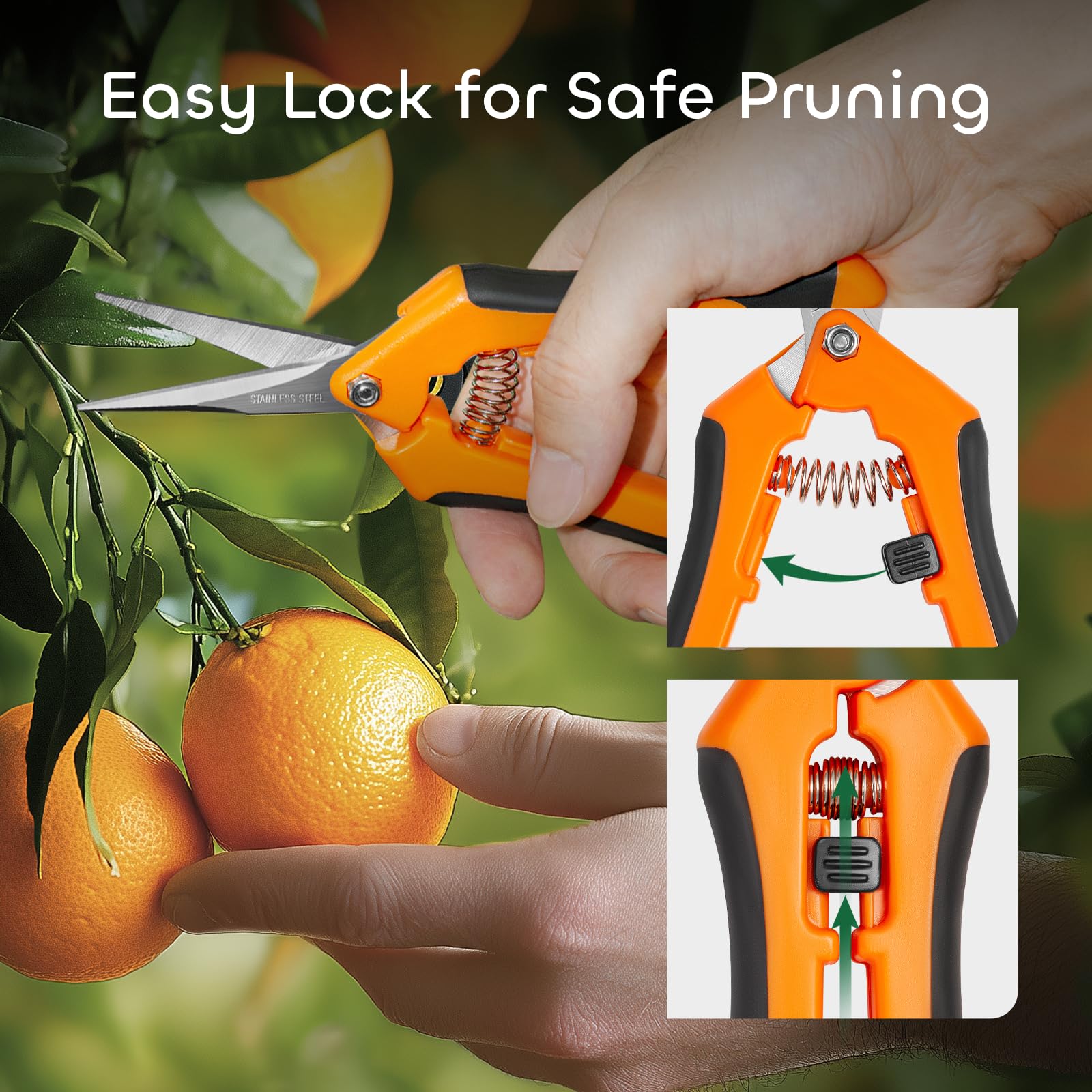 GROWNEER pruning shears displaying sharp stainless steel blades