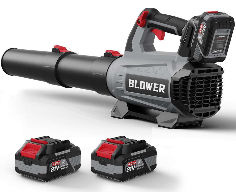 GROWORT cordless leaf blower gray model front view with blower tube