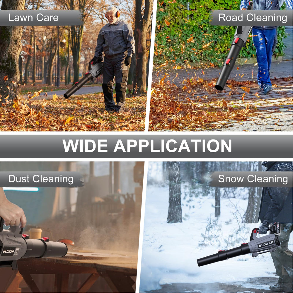 GROWORT cordless leaf blower in use clearing leaves