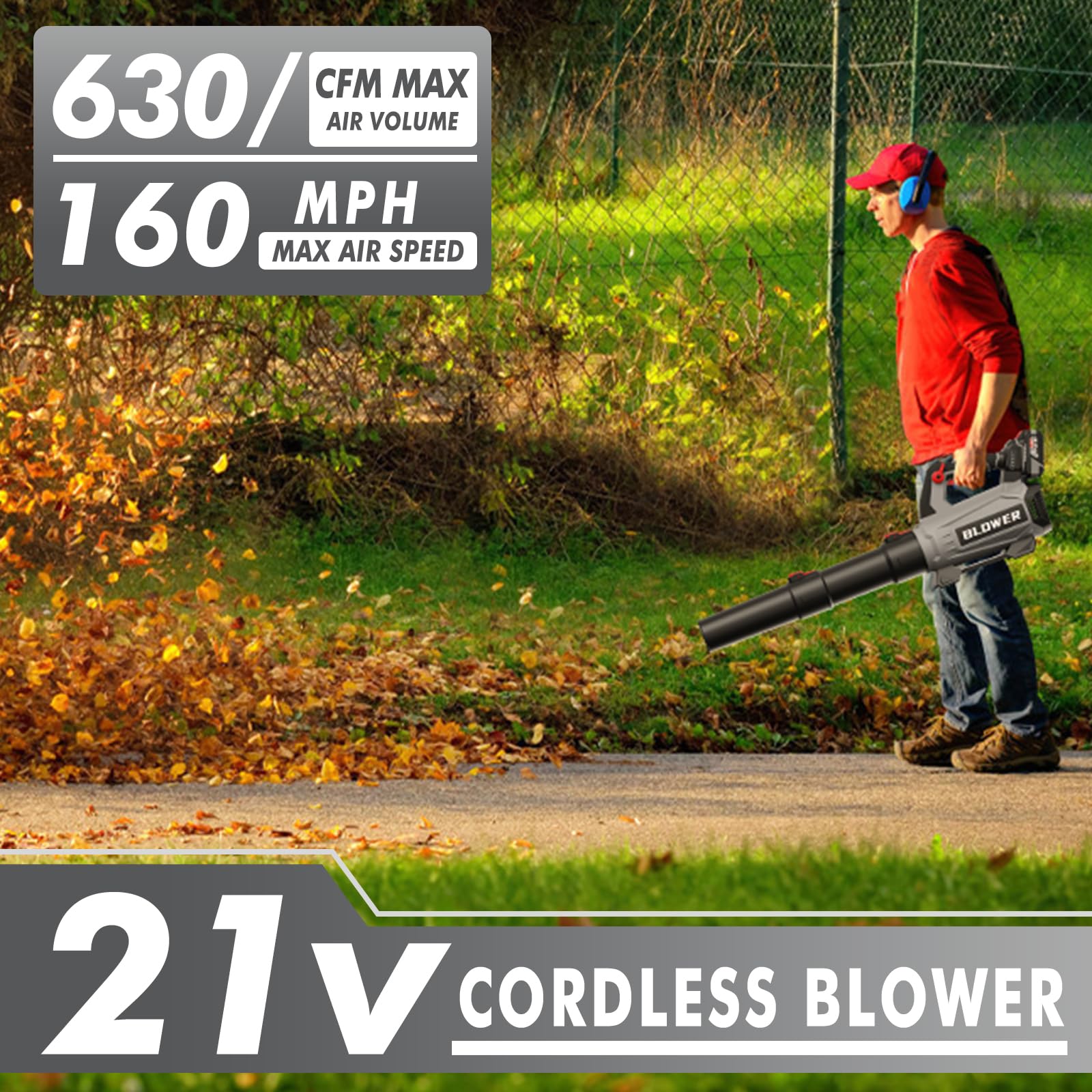 GROWORT cordless leaf blower with two batteries and charger