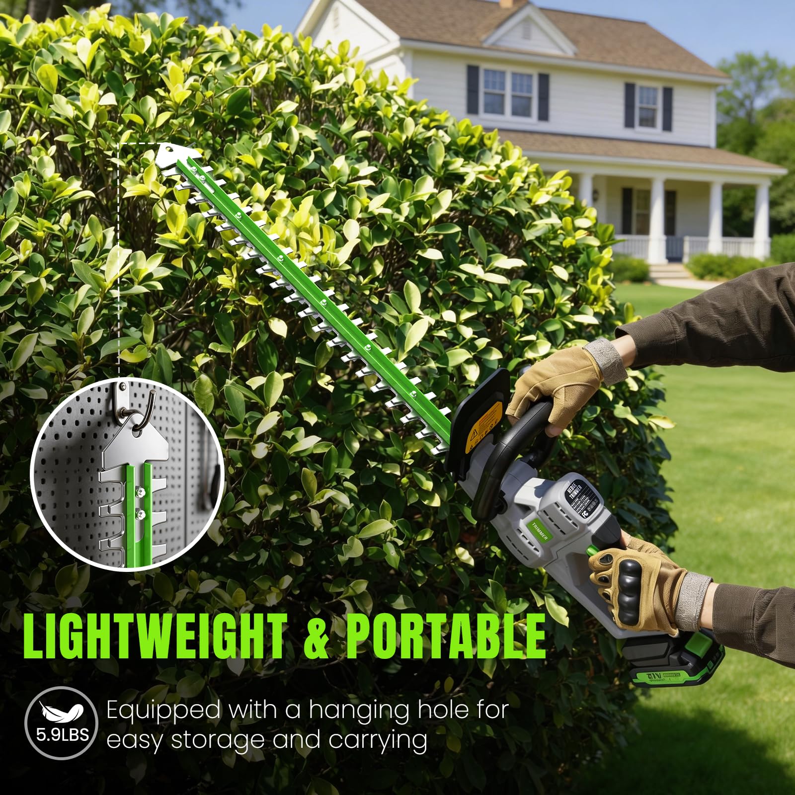 GROWORT hedge trimmer safety features displayed