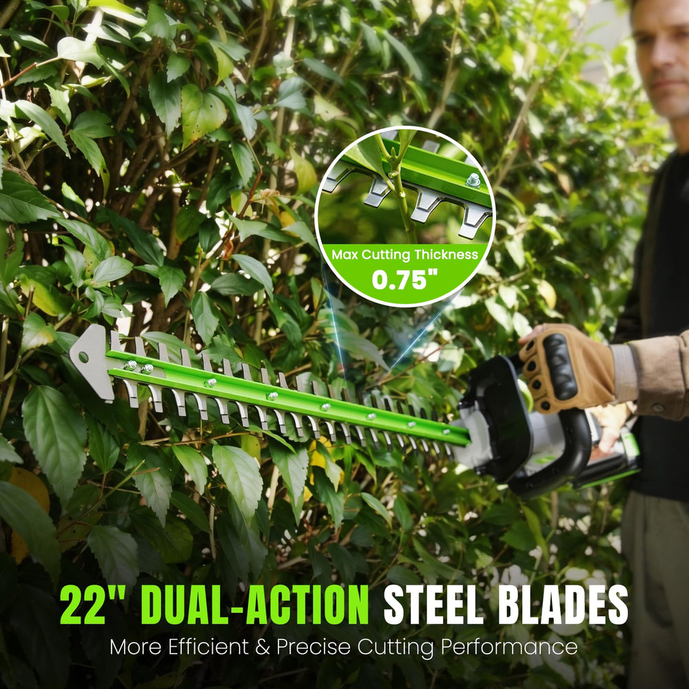 GROWORT hedge trimmer showing dual 21V batteries