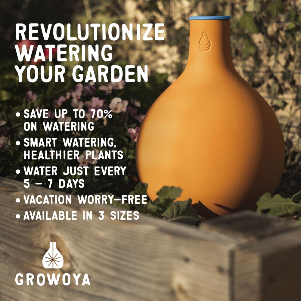 Growoya Medium Oya Pot in a garden bed surrounded by plants
