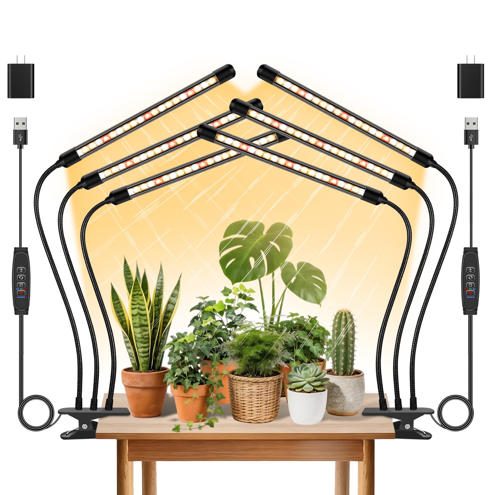 GROWSTAR Full Spectrum Grow Light with 3 heads and flexible gooseneck